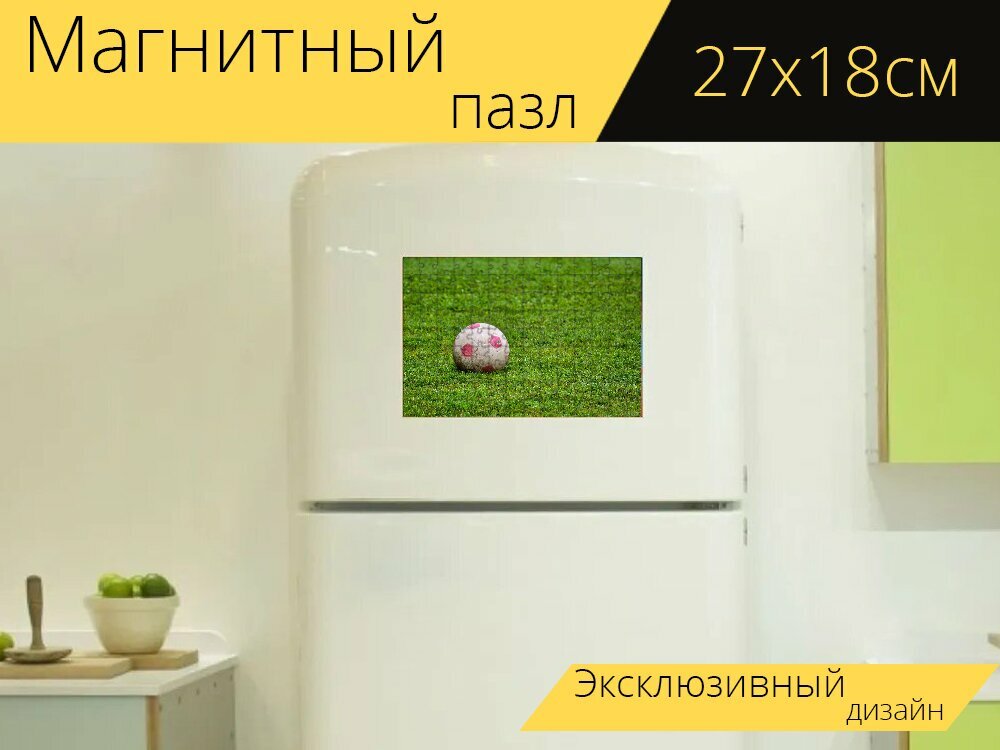Магнитный пазл "Мяч, футбол, трава" на холодильник 27 x 18 см.