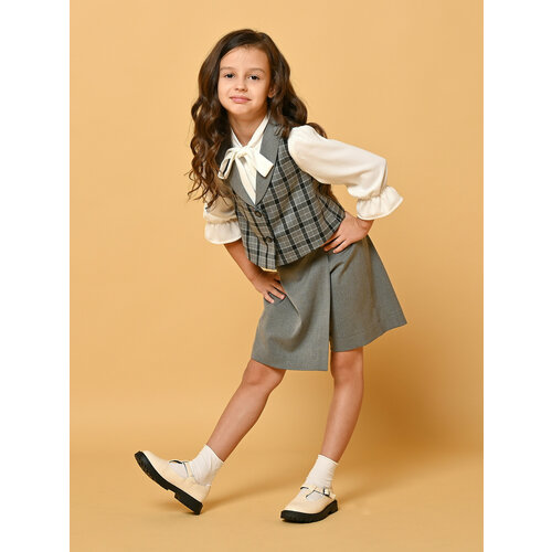 Школьная юбка-шорты Ole!Twice, размер 122, серый детская корейская японская школьная форма белая зеленая синяя шорты плиссированная юбка галстук для девочек и мальчиков комплект одеж