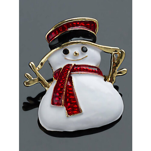 Брошь Брошь снеговик со снежинкой, стразы, белый украшение елочное снеговик в ярком шарфе стеклянный 12 5см
