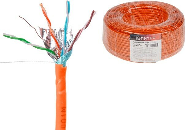 Кабель витая пара юпитер F/UTP Cat5E 4х2х24AWG CCA в ПВХ оболочке 50 м (JP3012-50)