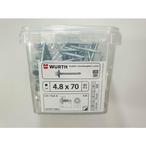 Саморез кровельный DIN 7504-K 4.8x70 (85 pcs) WURTH, Германия