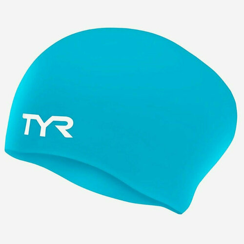 фото Шапочка для плавания tyr long hair wrinkle-free silicone cap (360 голубой, o/s)