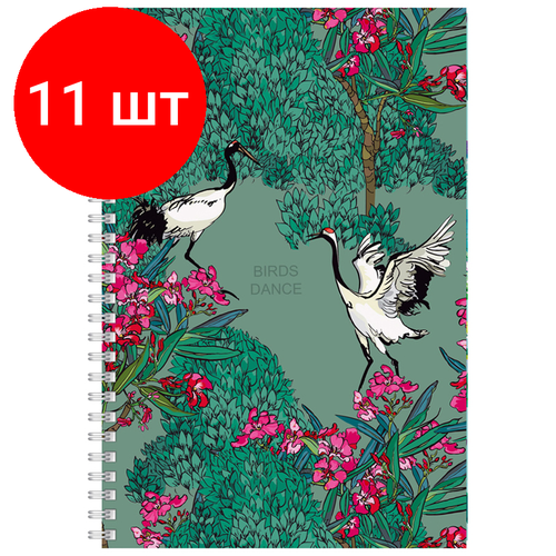Комплект 11 шт, Скетчбук 80л, А5 на гребне BG Танец журавлей, матовая ламинация, выб. лак, 120г/м2