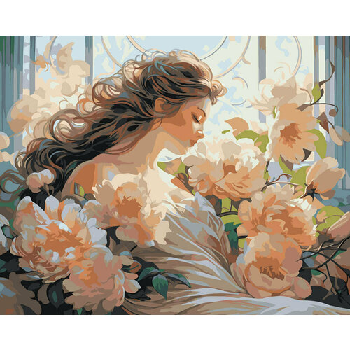 Картина по номерам Цветы Девушка у окна 40х50 картина по номерам 40х50 у окна 16 цветов hr0137