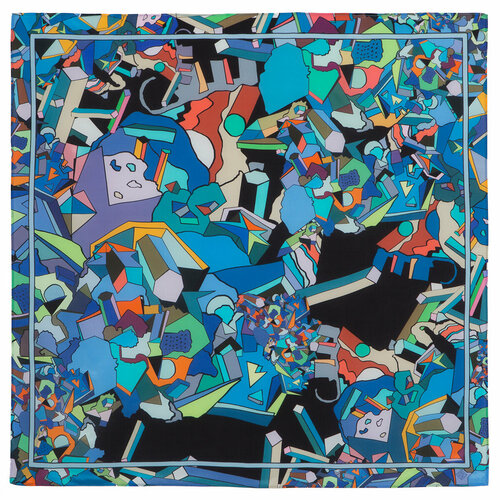 фото Платок павловопосадская платочная мануфактура,89х89 см, синий, черный