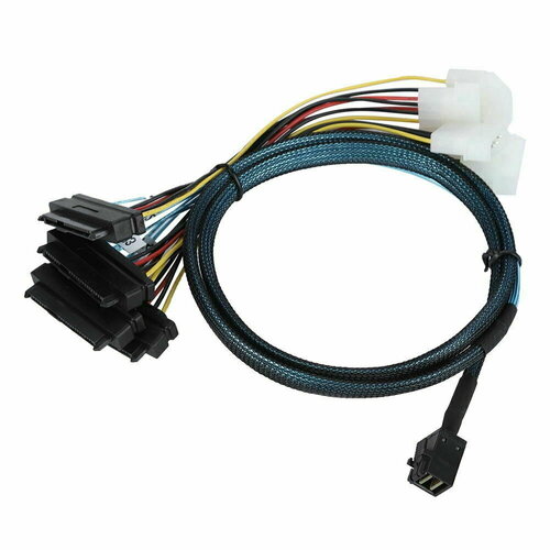 Кабель Mini SAS HD SFF-8643 - 4xSFF-8482 + 5.25 MOLEX POWER 1.0м mini sas hd кабель lsi sff 8643