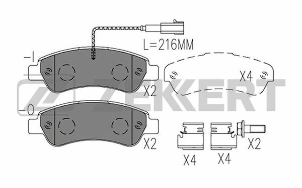 Колодки тормозные Fiat Ducato (250) 07- задние дисковые с датчиком Zekkert