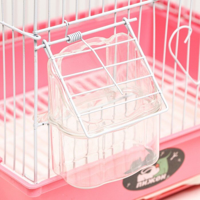 Пижон Клетка для птиц фигурная с кормушками, 32 х 22 х 45 см, розовая - фотография № 4