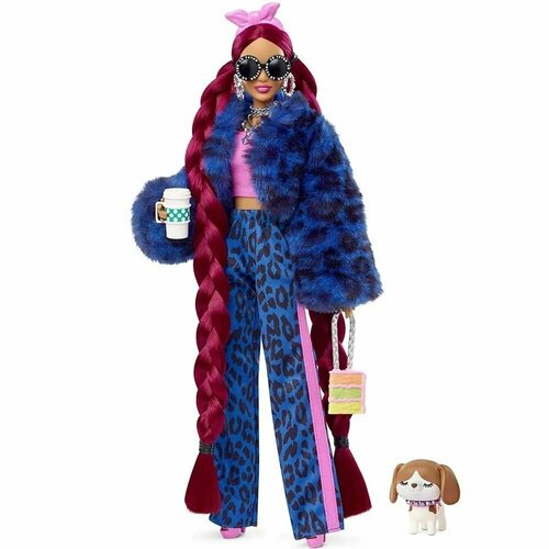 Кукла с питомцем Mattel Barbie, Экстра, в синем леопарде, 15 аксессуаров