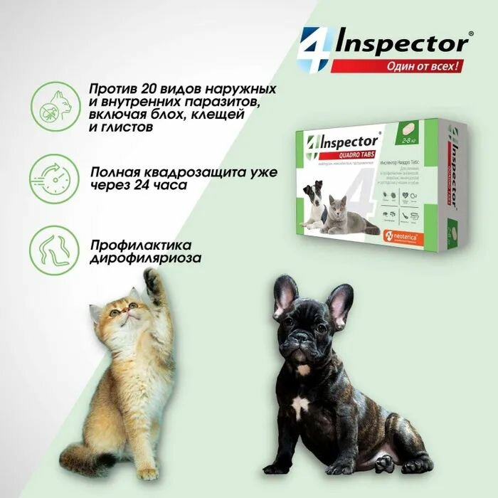 Таблетки Inspector Quadro Tabs для собак и кошек от 2 до 8 кг — фото 1