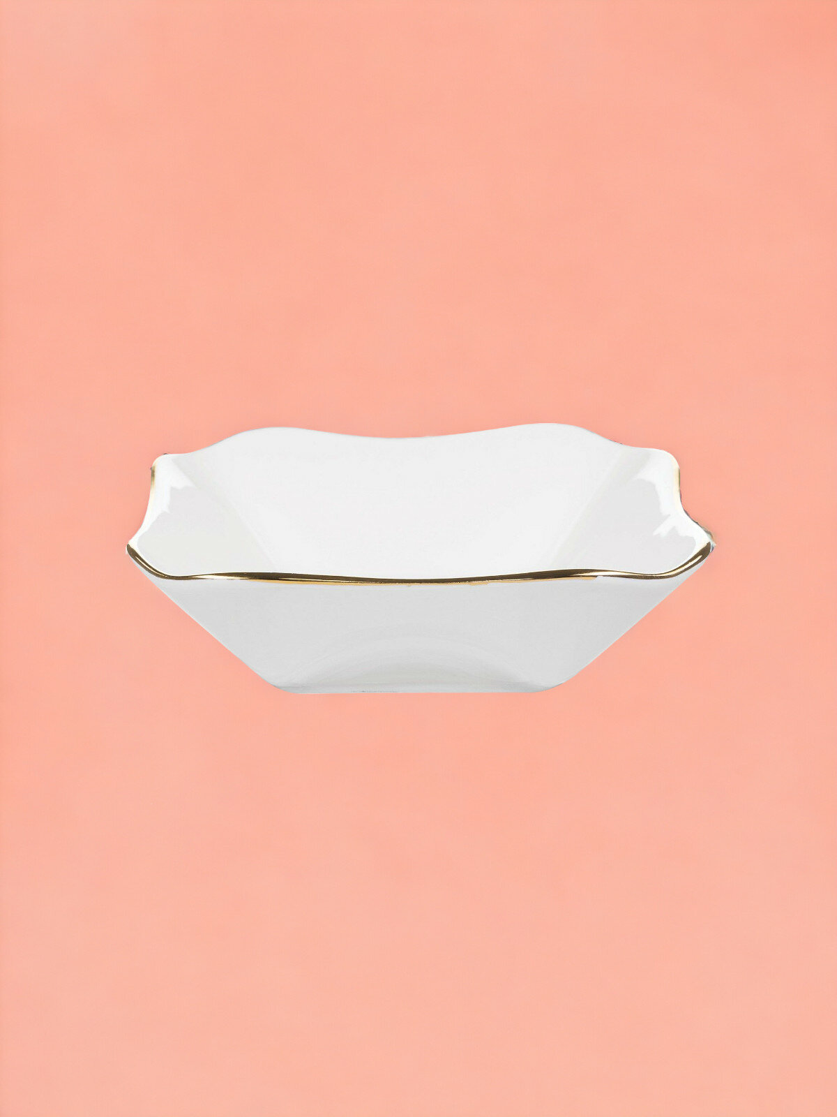 фото Салатник квадратный 0.5л, 135х135х40мм, фарфор, белый-золотой