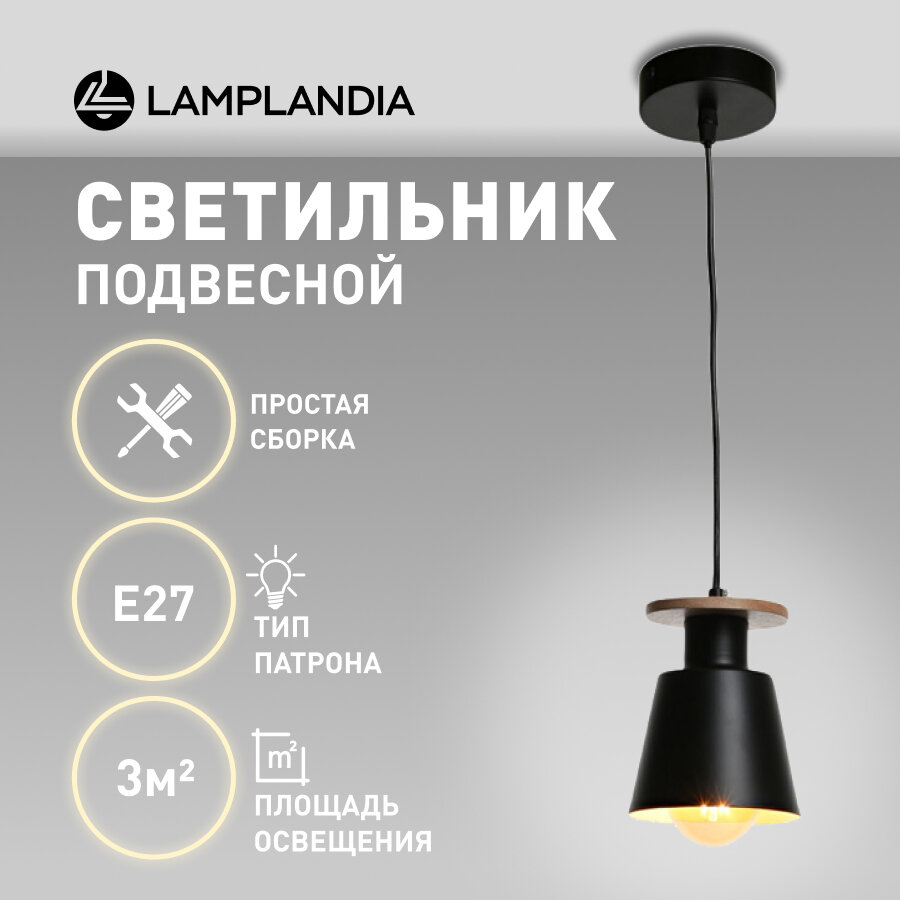 Светильник подвесной Lamplandia L1622 KOTTE BLACK  Е27*1 макс 60Вт