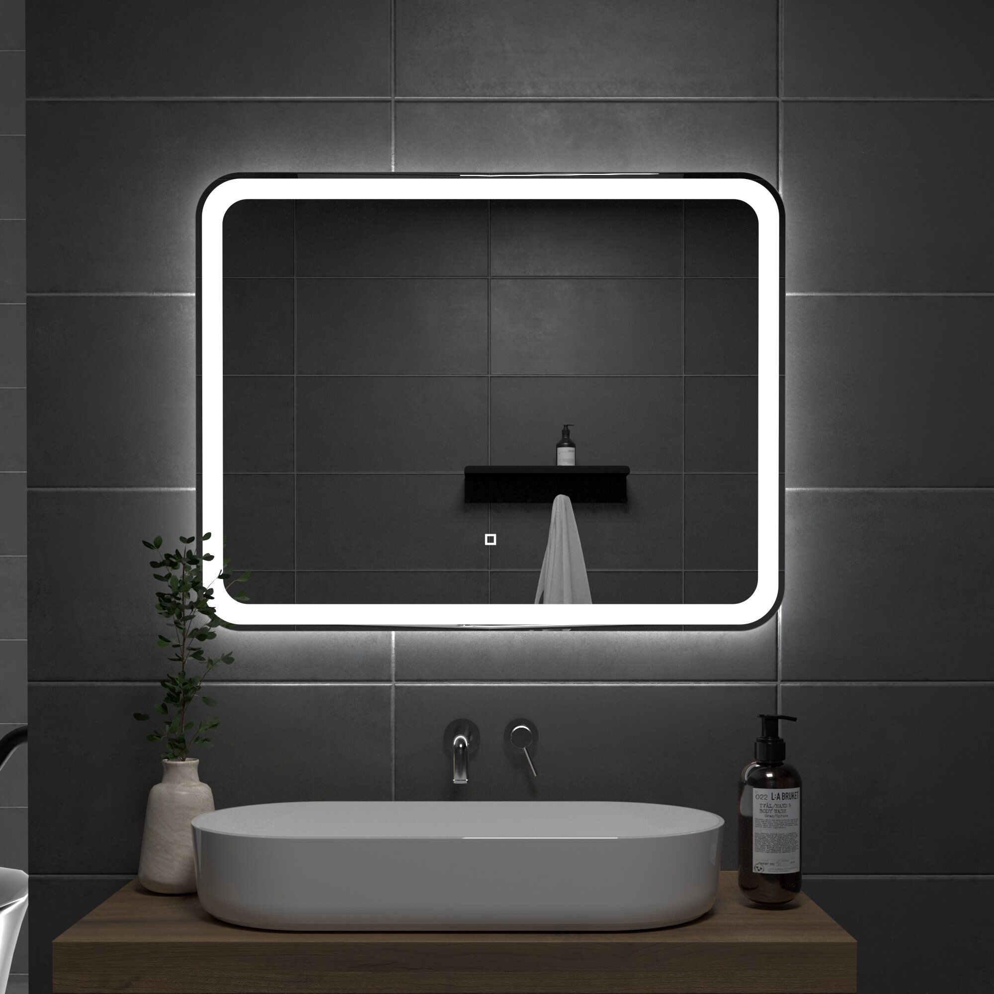 Зеркало для ванной Onika Магна 80 с LED подсветкой, прямоугольное / 80x70 см