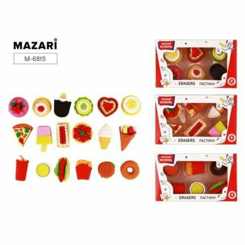 Набор ластиков M-6815 FOOD термопластичная резина фигурные6 шт3 дизайна цветная коробкакартонный M-6815 341₽