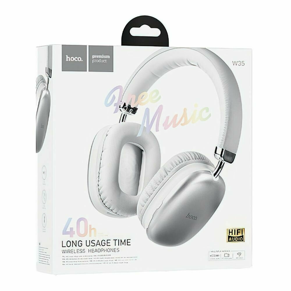 Bluetooth гарнитура HOCO W35 BT5.3, AUX/microSD/Type-C, накладная, громкость +/- (белый) — фото 1