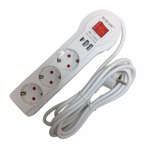 Сетевой фильтр сетевой фильтр удлинитель сетевой фильтр с usb 2 USB 3 розетки 1 USB-Type-C провод 3 метра выключатель на корпусе 605₽