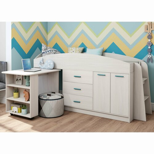 Кровать-чердак Каприз-12 от Астрид-Мебель с 3 ящиками столом и лестницей Размер 213х84х106 см Цвет Анкор белый 20180₽