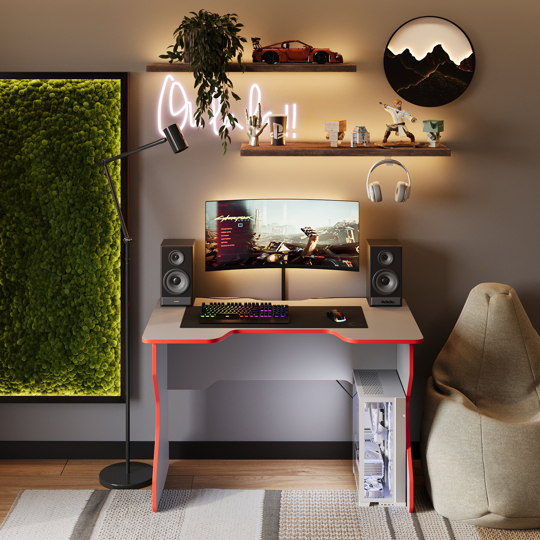 фото Стол компьютерный игровой черный с красной окантовкой 111х75х70