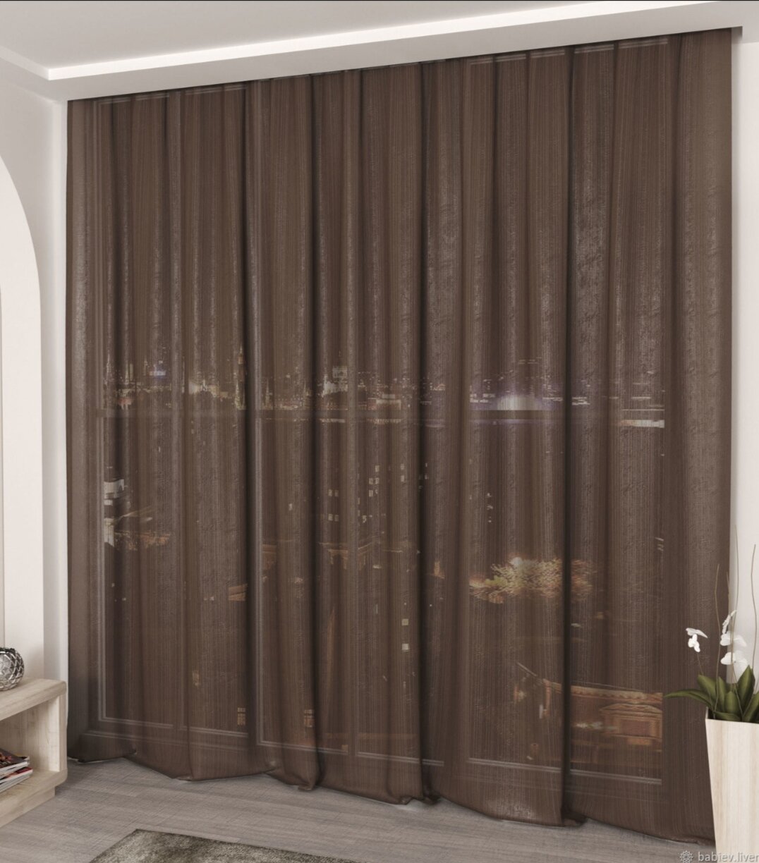 фото Тюль органза, коричневая, на отрез, 2 метра, для гостиной