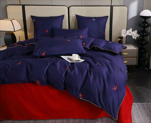 Изображение товара Комплект постельного белья Amber Ariel "Птицы", семейный, хлопок, сатин, 4 наволочки