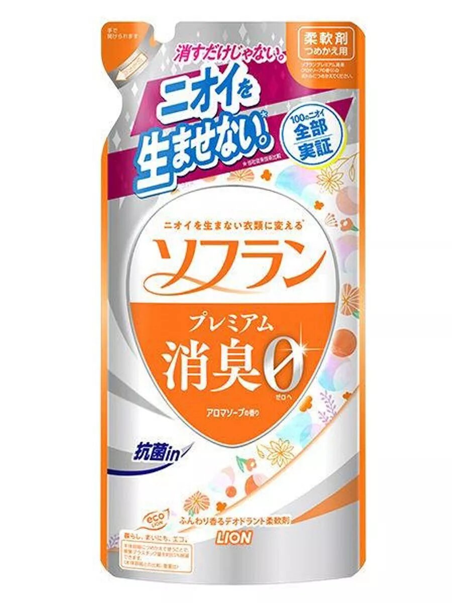 LION Кондиционер для белья Soflan Aroma Natural аромат цветочного мыла, сменная упаковка 420 мл.