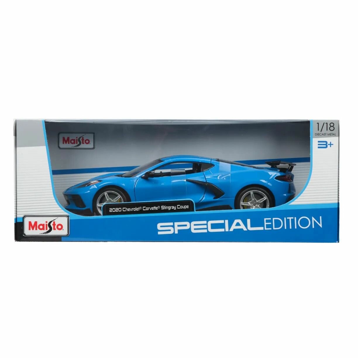 Maisto Машинка металлическая Chevrolet Corvette Stingray Coupe (High Wing) 2020, 1:18, синяя