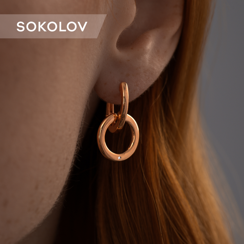 Серьги с подвесками SOKOLOV, серебро, 925 проба, золочение, бриллиант, размер 24 мм — фото 1