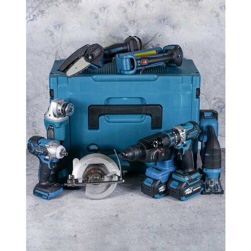 Набор аккумуляторного бесщеточного электроинструмента 8 в 1 Перфоратор DHR242 Шуруповерт ледобур DHP882 УШМ болгарка DGS242 пила циркулярная 1800w гайковерт DTW 286 лобзик JV101D фонарик цепная пила 33000₽