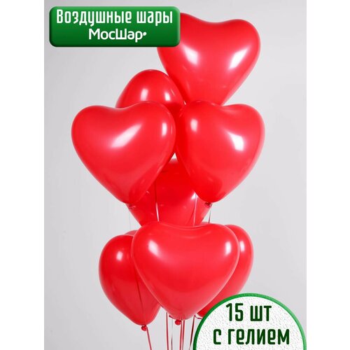 фото Воздушные шары в виде сердца, латексные шары с гелием под потолок 15 шт красные мосшар