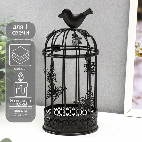 Подсвечник металл на 1 свечу Мрамор чёрный с золотом 21х95х95 см 958₽