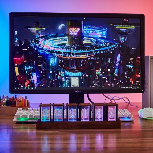 Настольные электронные светодиодные часы Nixie tube Retro Wood с подсветкой 6649₽