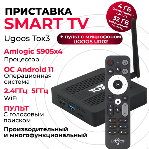 TOX3 432 Ugoos UR02 аэромышь с микрофоном Смарт ТВ приставка для телевизора на Android 2я ревизия 2024 года 989000₽