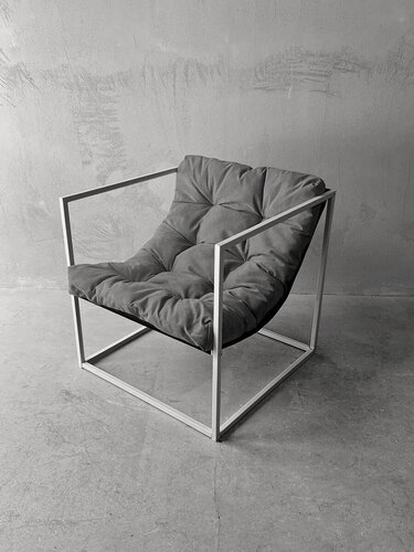 Изображение товара Кресло мягкое удобное для отдыха, уличное, на балкон, на веранду, в стиле лофт, минимализм, Лофтовик + серый велюр