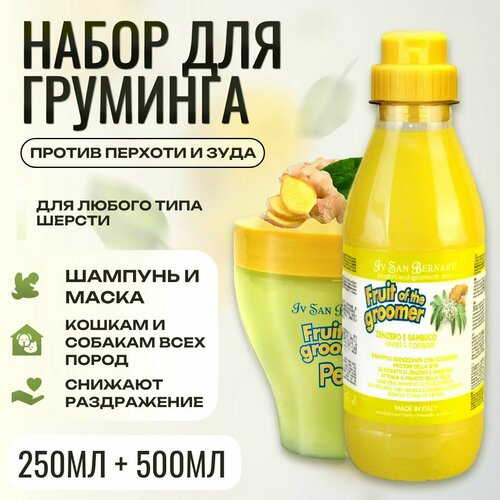 Набор для груминга Шампунь 500 мл + Маска 250 мл. ISB Fruit of the Groomer Ginger & Elderbery Восстанавливающий с противовоспалительным эффектом. Iv San Bernard. Ив Сан Бернард