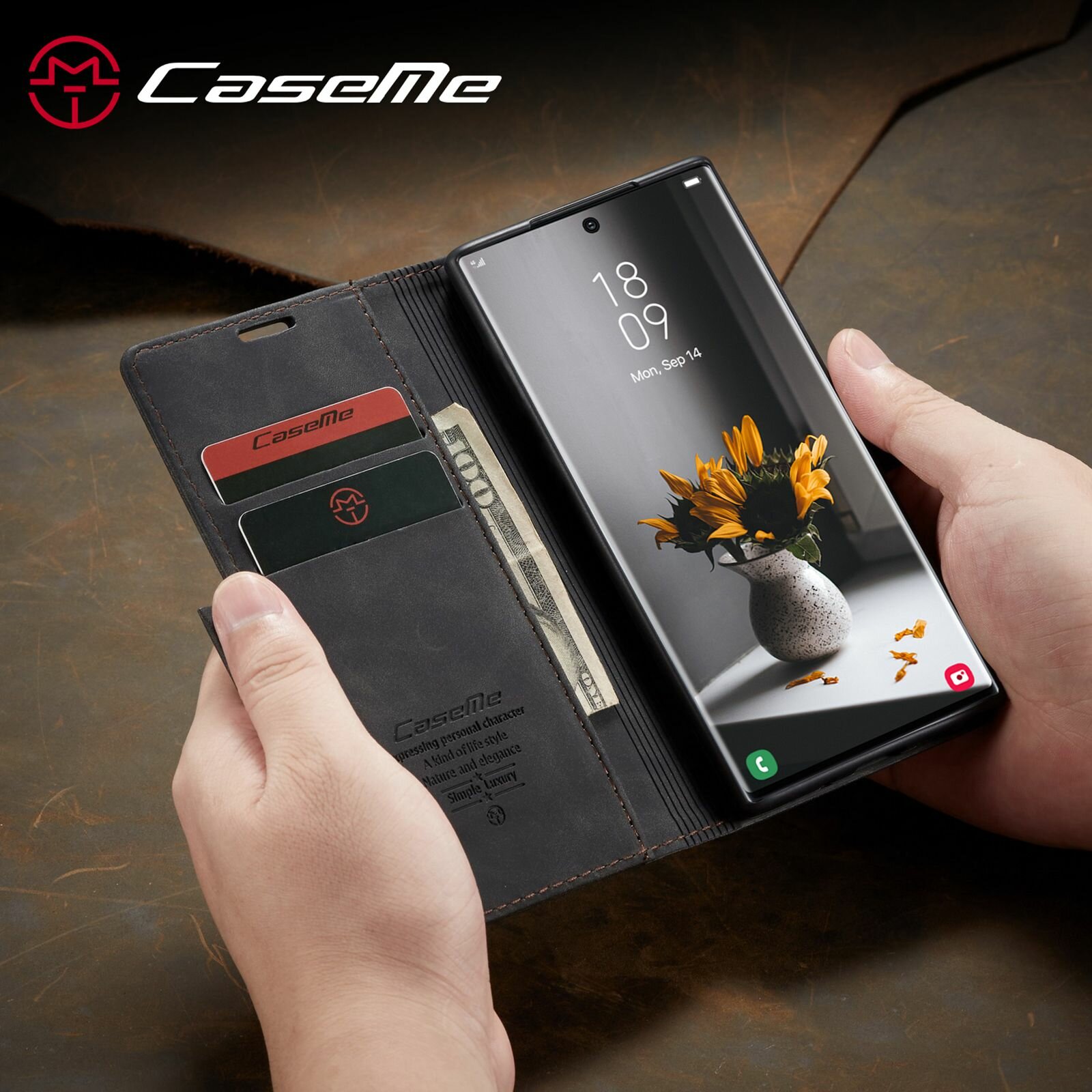CaseMe Кожаный чехол для Samsung Galaxy S22 Ultra с визитницей из экокожи — фото 1