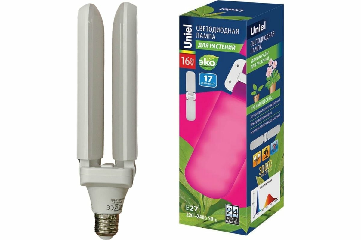 Лампа светодиодная для растений форма Р прозрач спектор для рассады LED-P65-16W/SPSB/E27/FR ТМ Uniel