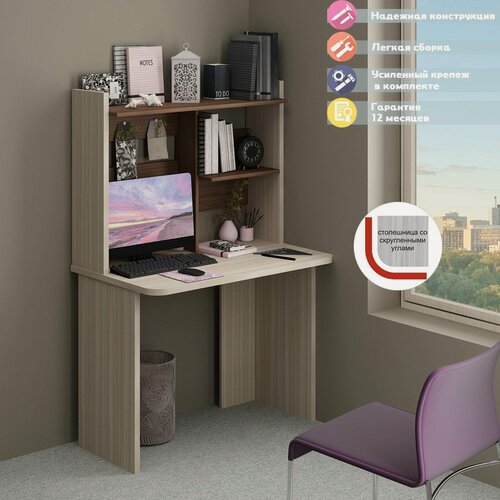 Изображение товара Стол компьютерный Мэрдэс СКЛ-Прям100Р с надстройкой НКЛ-100 КШ карамель/шамони, скругленные углы, ЛДСП, 100х60х152 см