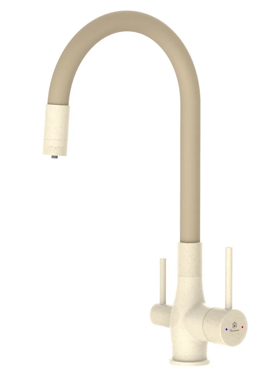 Смеситель кухонный Diadonna, латунь, излив гибкий, длина шланга 400мм, бежевый — фото 1