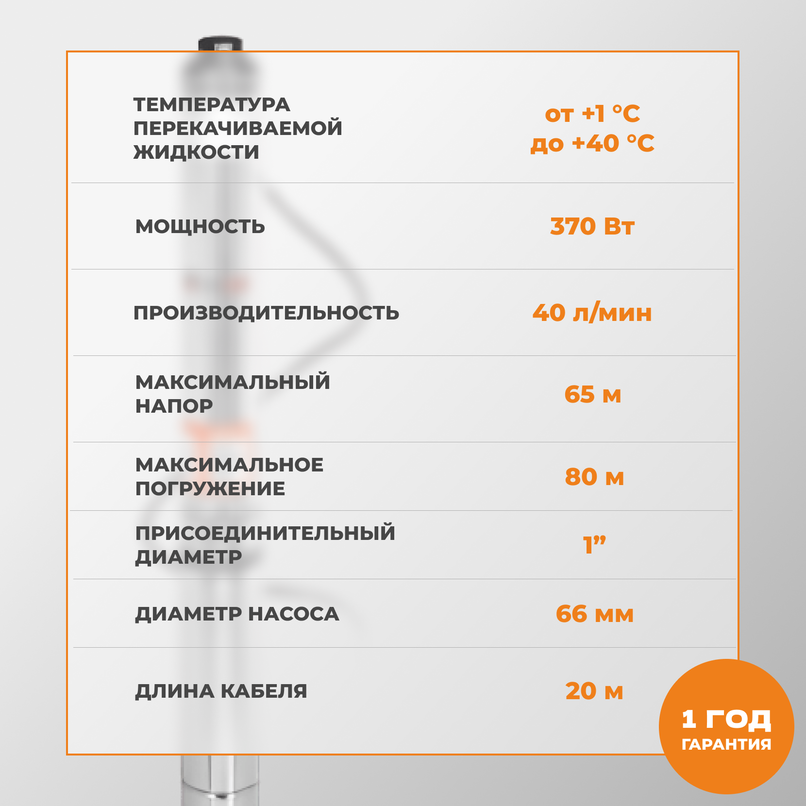 Изображение Скважинный насос TAEN центробежный 2.5SDM/2.0-24 (2.5, 0,37 кВт, ПУ встр, кабель-20м)