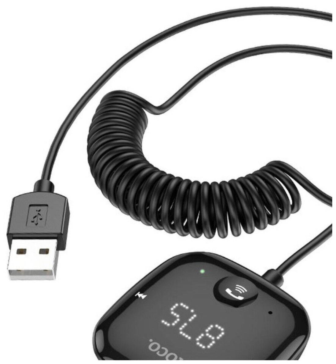 Bluetooth FM модулятор с Bluetooth подключение двух телефонов одновременно, E65, HOCO, черный — фото 1