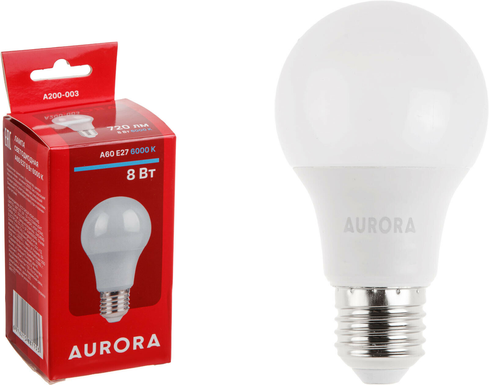 Лампа светодиодная E27 AURORA STARTUL A60 8 Вт 6000K (A200-003)