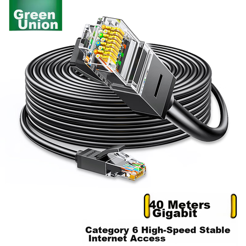 Lulian CAT6 Ethernet Cable, Gigabit High-Speed Network Broadband Cable, Category 6 Home Computer Laptop Router Monitoring Cable, CAT6 8-Core Patch Cord, Black, 40 Meters, 20169