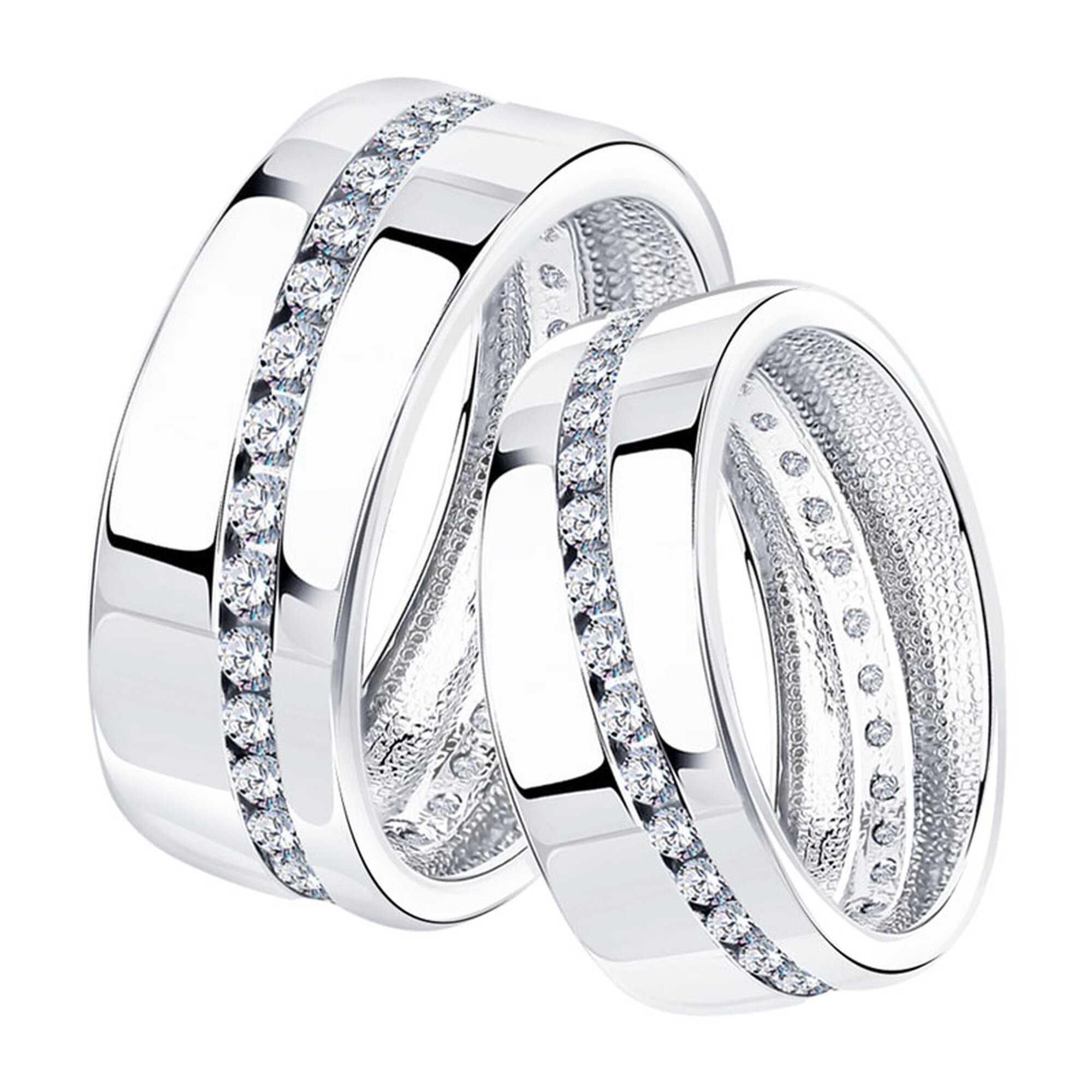 Кольцо обручальное Diamant online, серебро, 925 проба, родирование, фианит