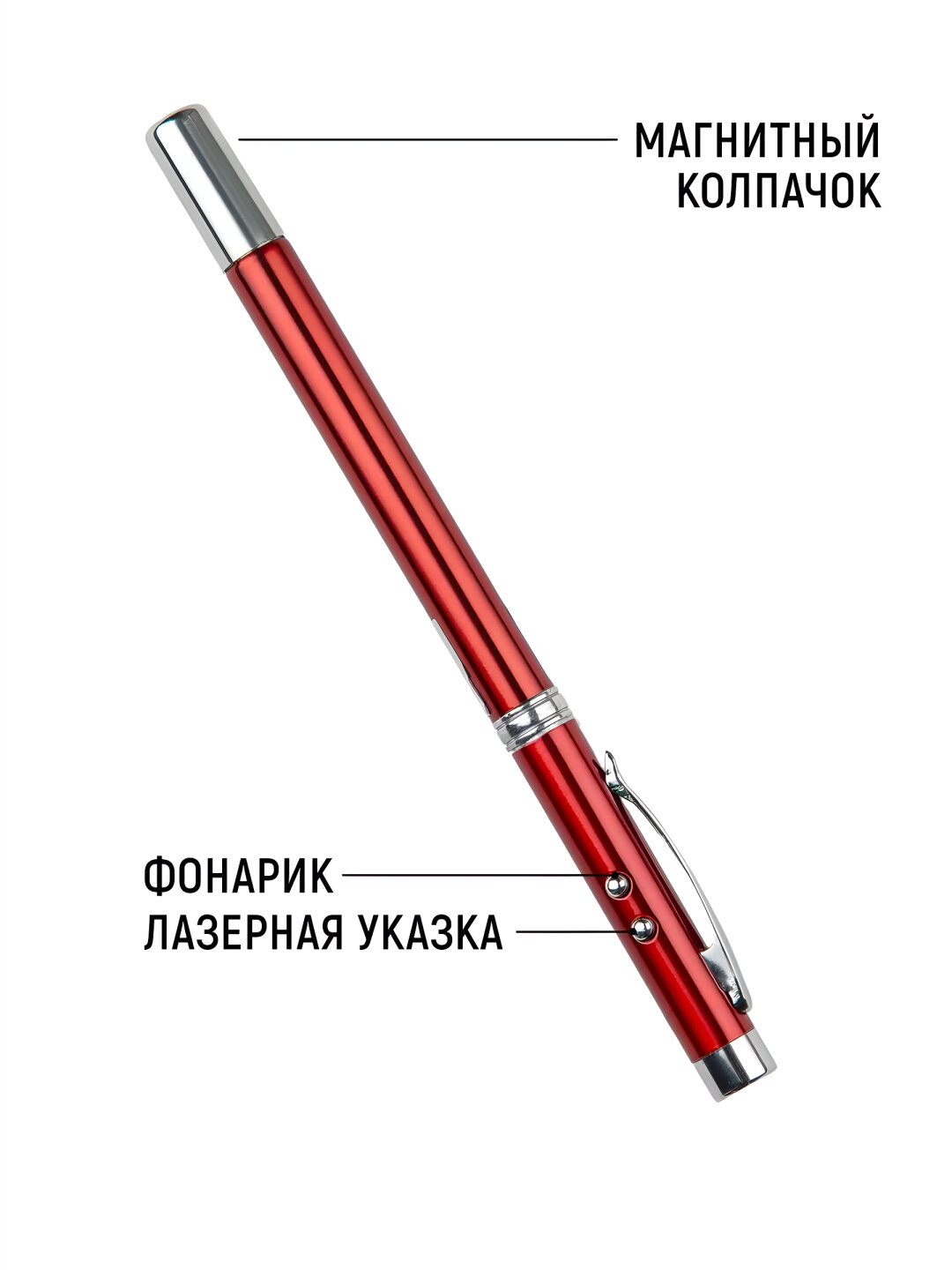 Указка ручка для учеников и преподавателей, указка, лазер, фонарик, магнит, Красный — фото 1