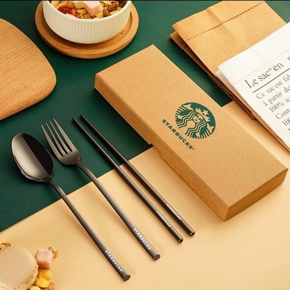 Набор столовых приборов Starbucks в подарочной упаковке, черный графит