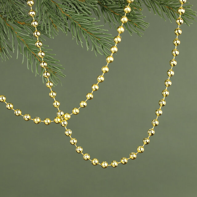 Бусы на елку Бисер 8 мм*10 м золотые пластиковые