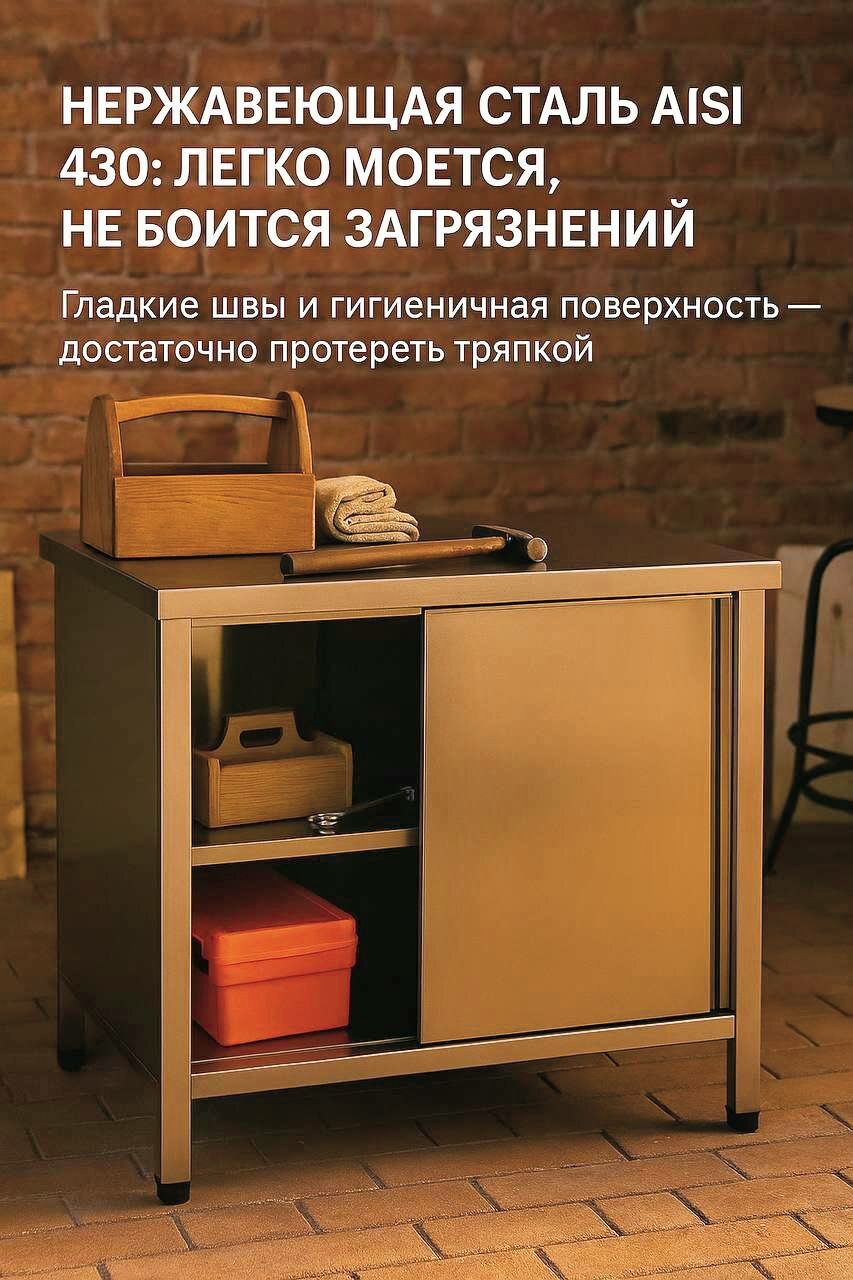 Стол-тумба / купе 100х60 "Home" - для дачи, теплиц, дома, мастерской. Прочный и надежный из нержавеющей стали, металлический — фото 1