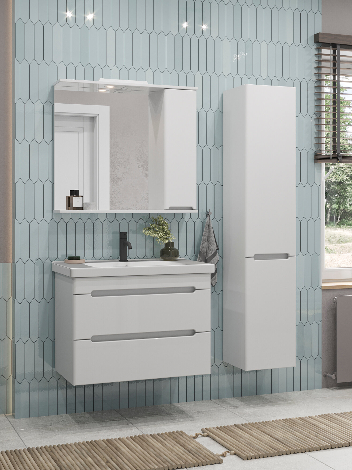 Тумба подвесная SanStar Адель 80 с раковиной Гармония 80 (комплект) для ванной комнаты белая