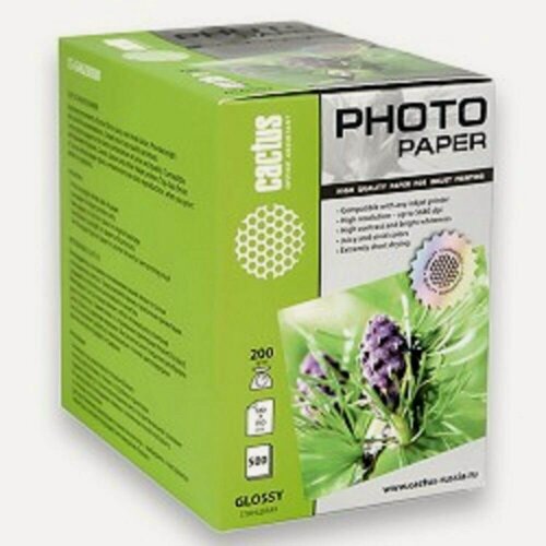 Изображение товара CACTUS CS-GA6200500 Фотобумага Cactus CS-GA6200500 глянцевая, 10x15, 200 г/м2, 500 листов.