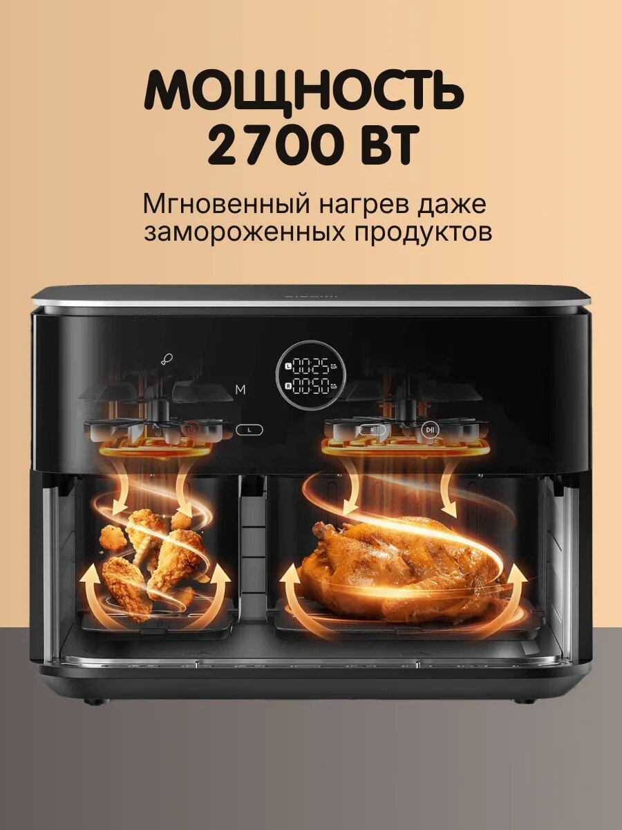 Изображение Аэрофритюрница Xiaomi Dual Zone MAF-D1001, 10 л, регулировка температуры, 2 чаши, 3D-нагрев, EU